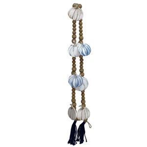 Pumpkin Garland Wooden Beads Navy Jute Tassels Fall Decor Autumn Thanksgiving